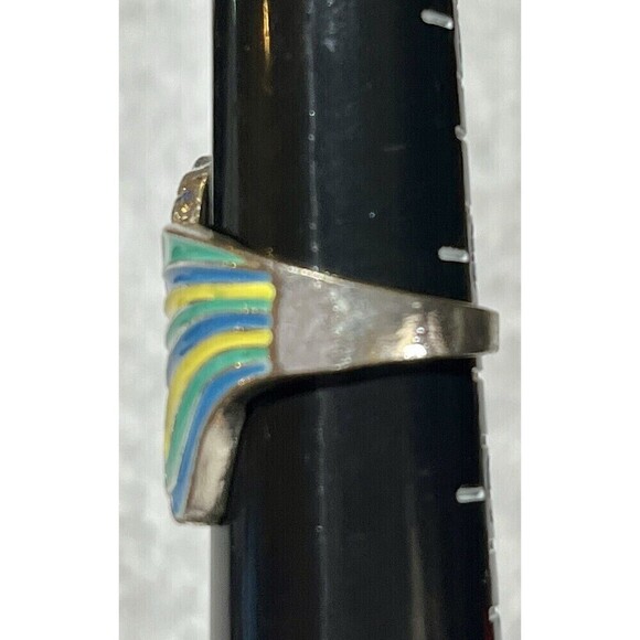 Womens BIG Vintage Ring Enamel Mermaid Tail STERLING SILVER Plated Band Blue 6 - Picture 4 of 9